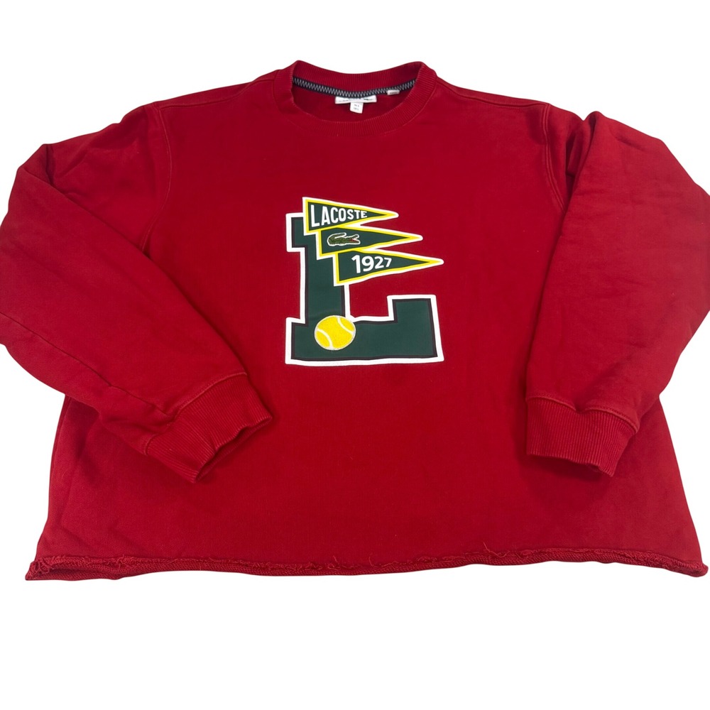 Lacoste Sport Red Cropped Graphic Sweatshirt Tennis 1927 French Terry CROPPED